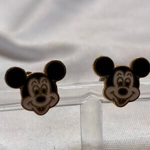 Disney Mickey Mouse Enamel Gold Tone Stud Post Earrings 1970s 1980s